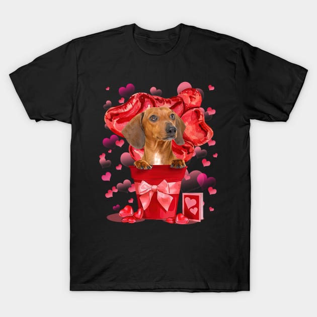 Red Dachshund Dog In Red Pot Happy Valentine's Day T-Shirt by Brodrick Arlette Store